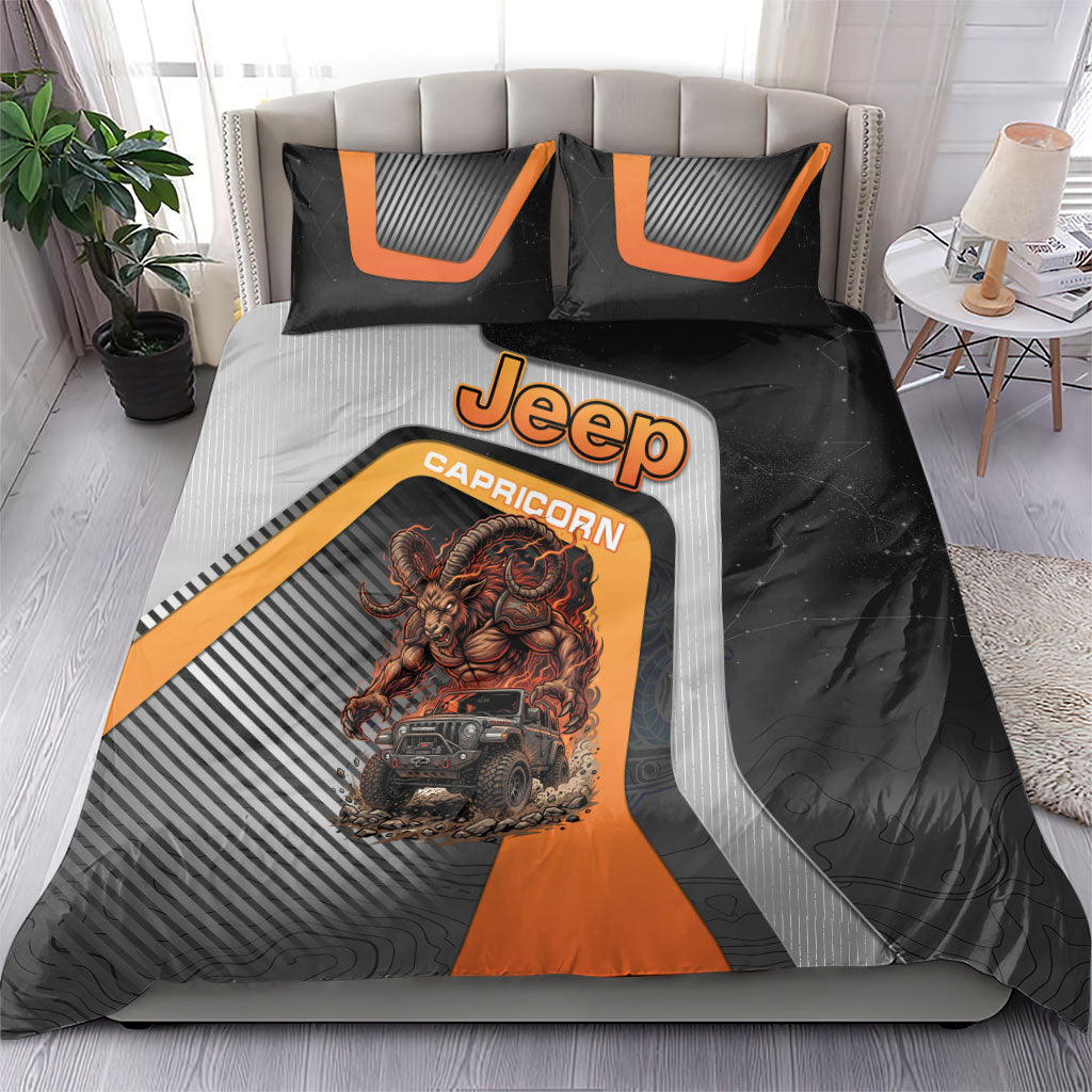 Jeep Capricorn Zodiac Bedding Set Fiery Mountain Goat Off Road Beast Bold Flame Style