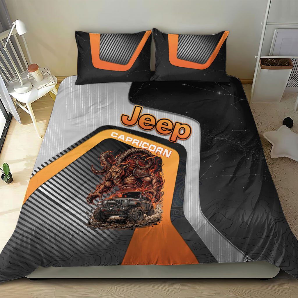 Jeep Capricorn Zodiac Bedding Set Fiery Mountain Goat Off Road Beast Bold Flame Style