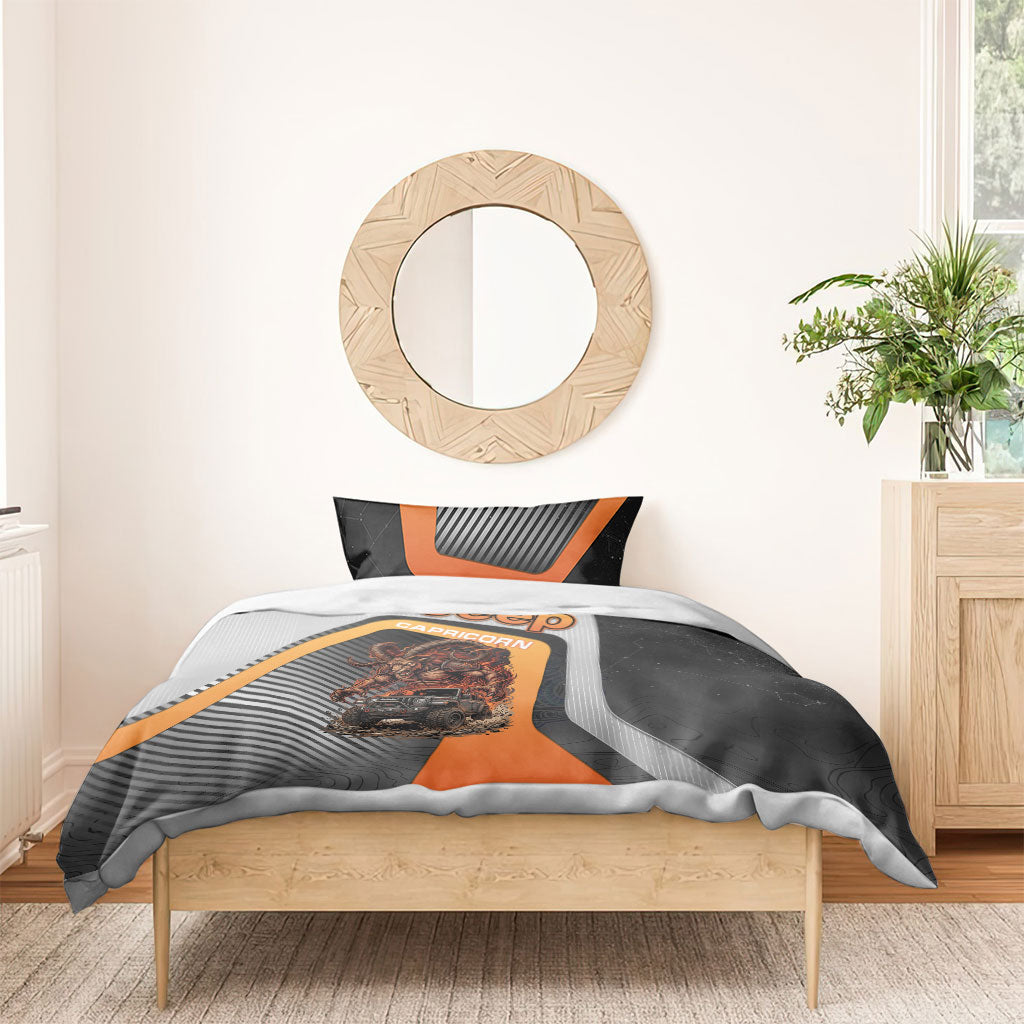 Jeep Capricorn Zodiac Bedding Set Fiery Mountain Goat Off Road Beast Bold Flame Style