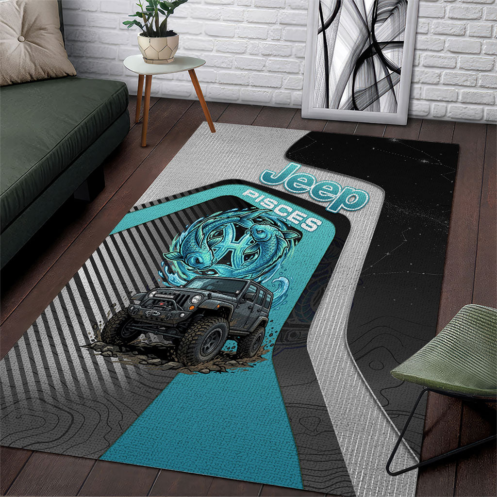 Jeep Pisces Zodiac Area Rug Twin Fish Ocean Flow Off Road Aqua Cosmic Style TS04