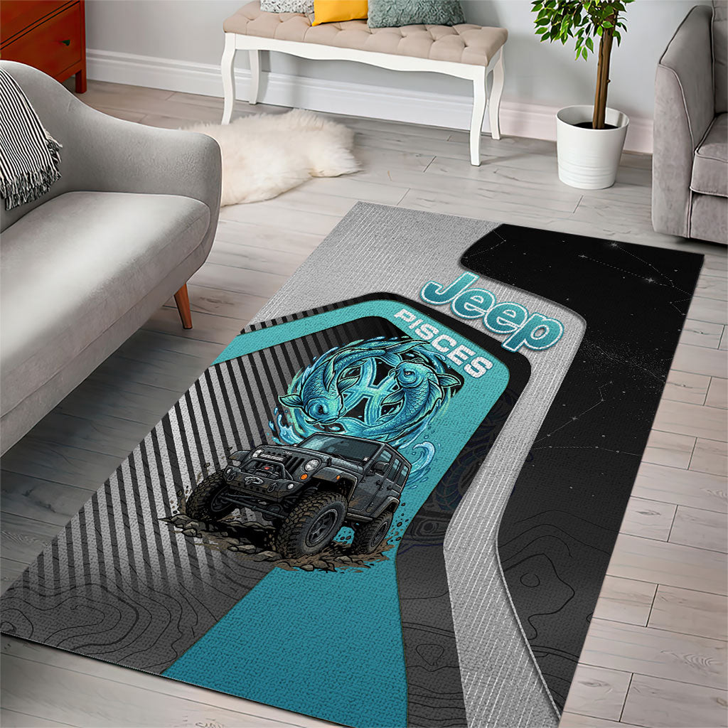 Jeep Pisces Zodiac Area Rug Twin Fish Ocean Flow Off Road Aqua Cosmic Style TS04