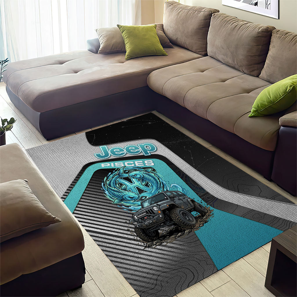 Jeep Pisces Zodiac Area Rug Twin Fish Ocean Flow Off Road Aqua Cosmic Style TS04