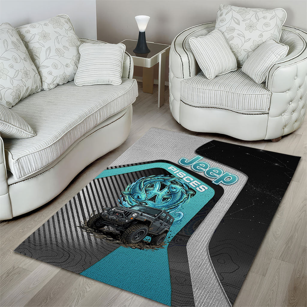 Jeep Pisces Zodiac Area Rug Twin Fish Ocean Flow Off Road Aqua Cosmic Style TS04