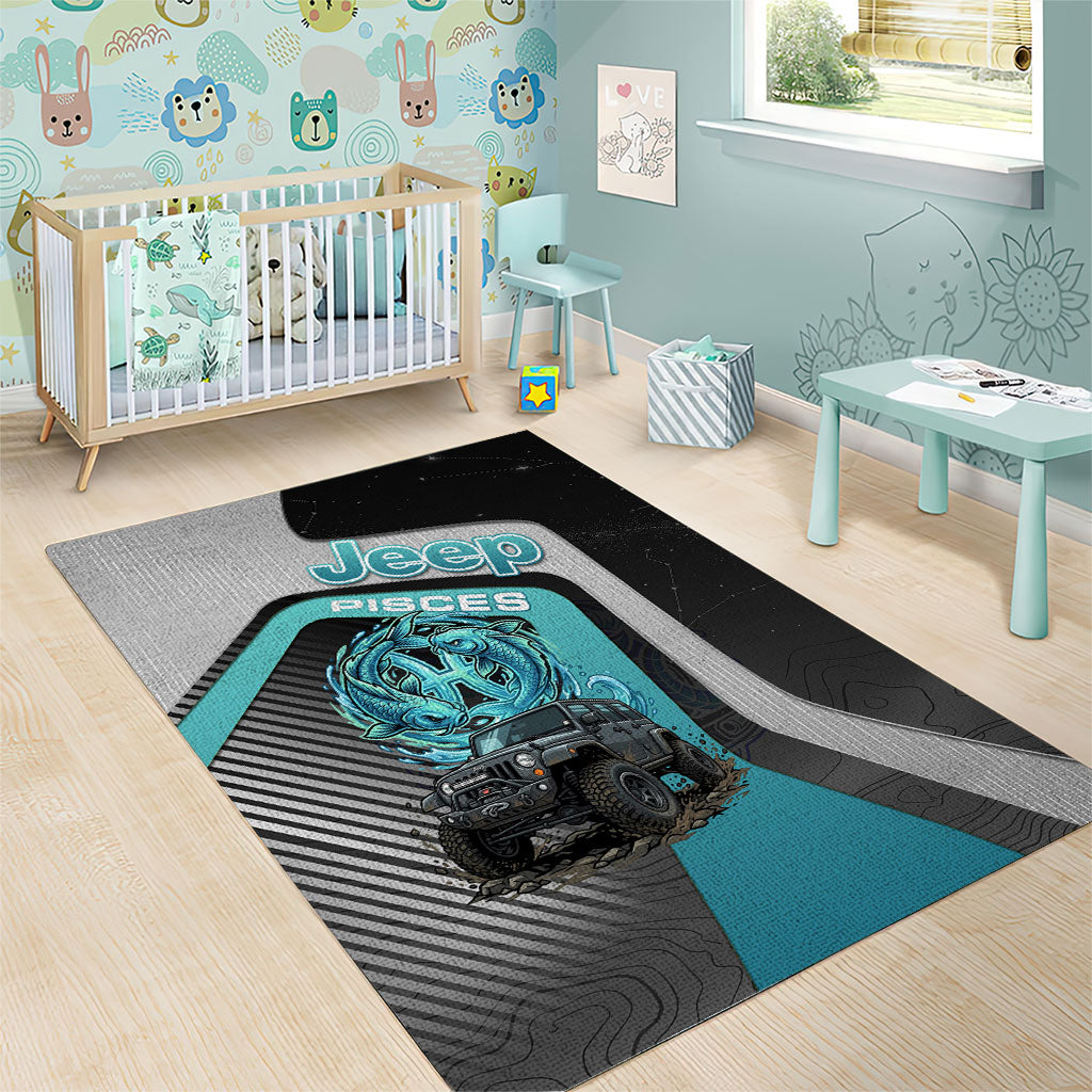 Jeep Pisces Zodiac Area Rug Twin Fish Ocean Flow Off Road Aqua Cosmic Style TS04