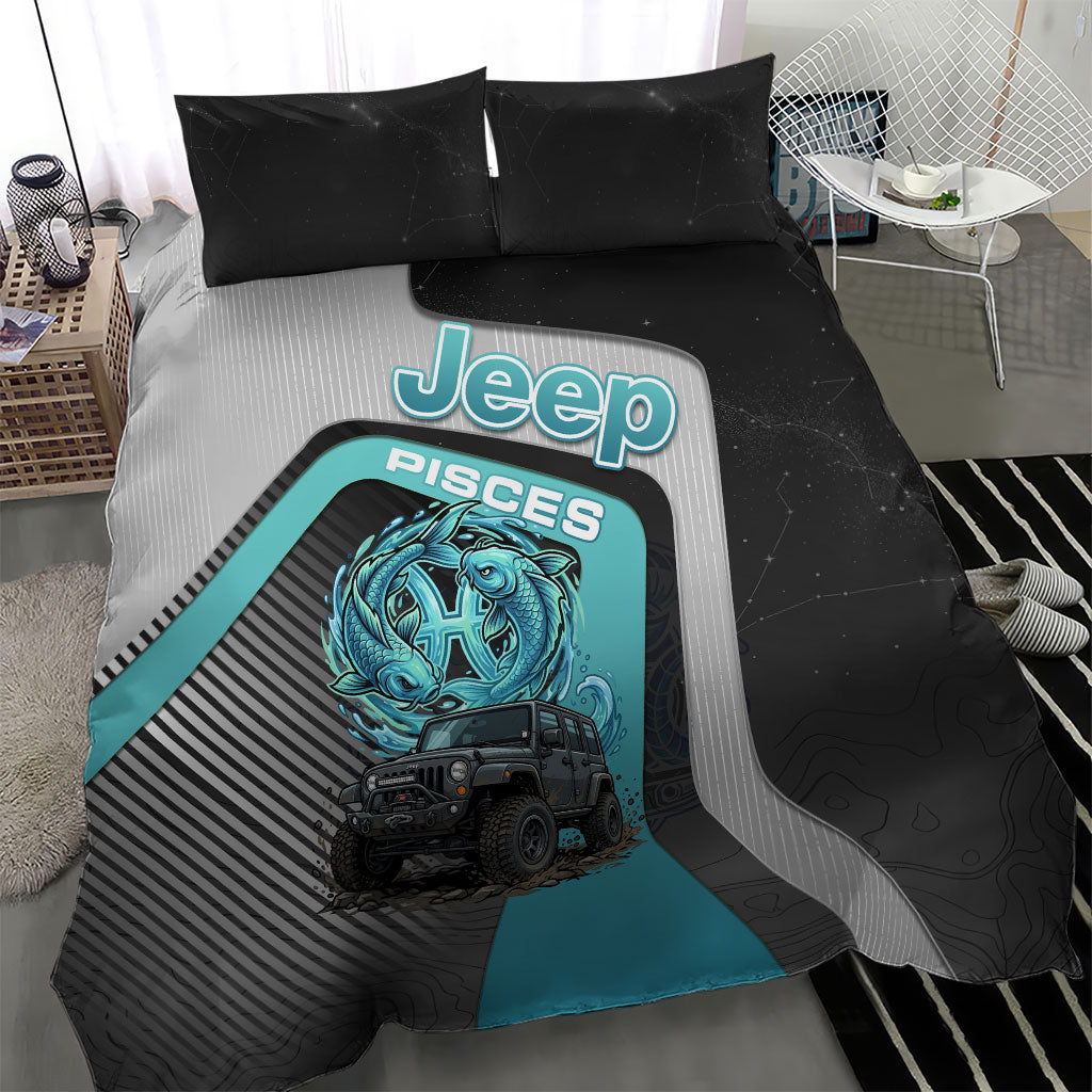 Jeep Pisces Zodiac Bedding Set Twin Fish Ocean Flow Off Road Aqua Cosmic Style