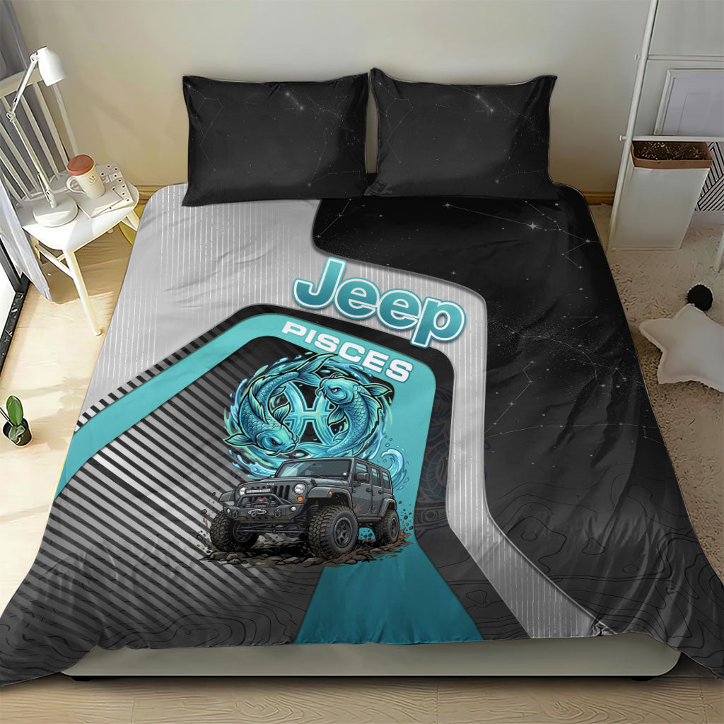 Jeep Pisces Zodiac Bedding Set Twin Fish Ocean Flow Off Road Aqua Cosmic Style