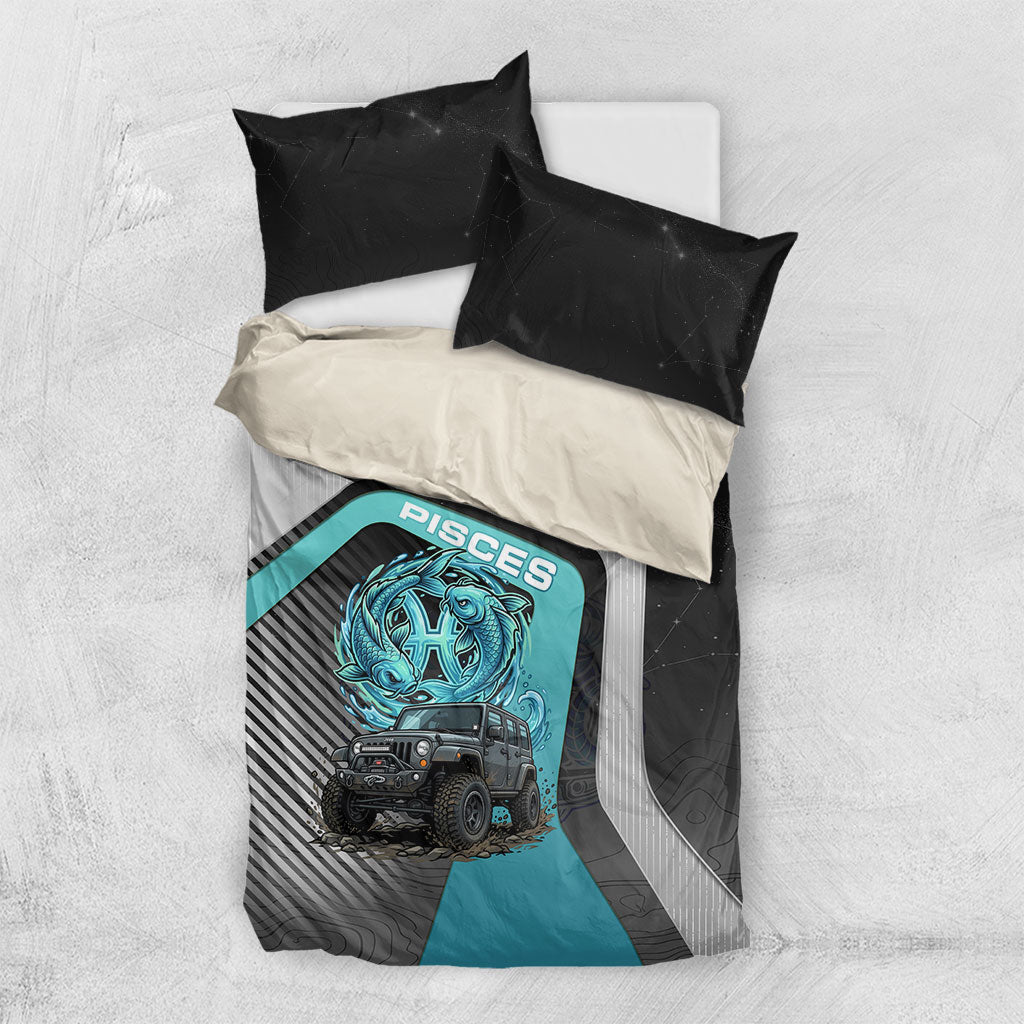 Jeep Pisces Zodiac Bedding Set Twin Fish Ocean Flow Off Road Aqua Cosmic Style