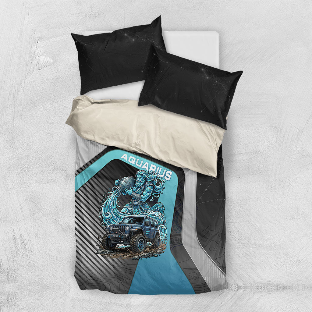 Jeep Aquarius Zodiac Bedding Set Water Bearer Flow Off Road Mystic Aqua Energy Style