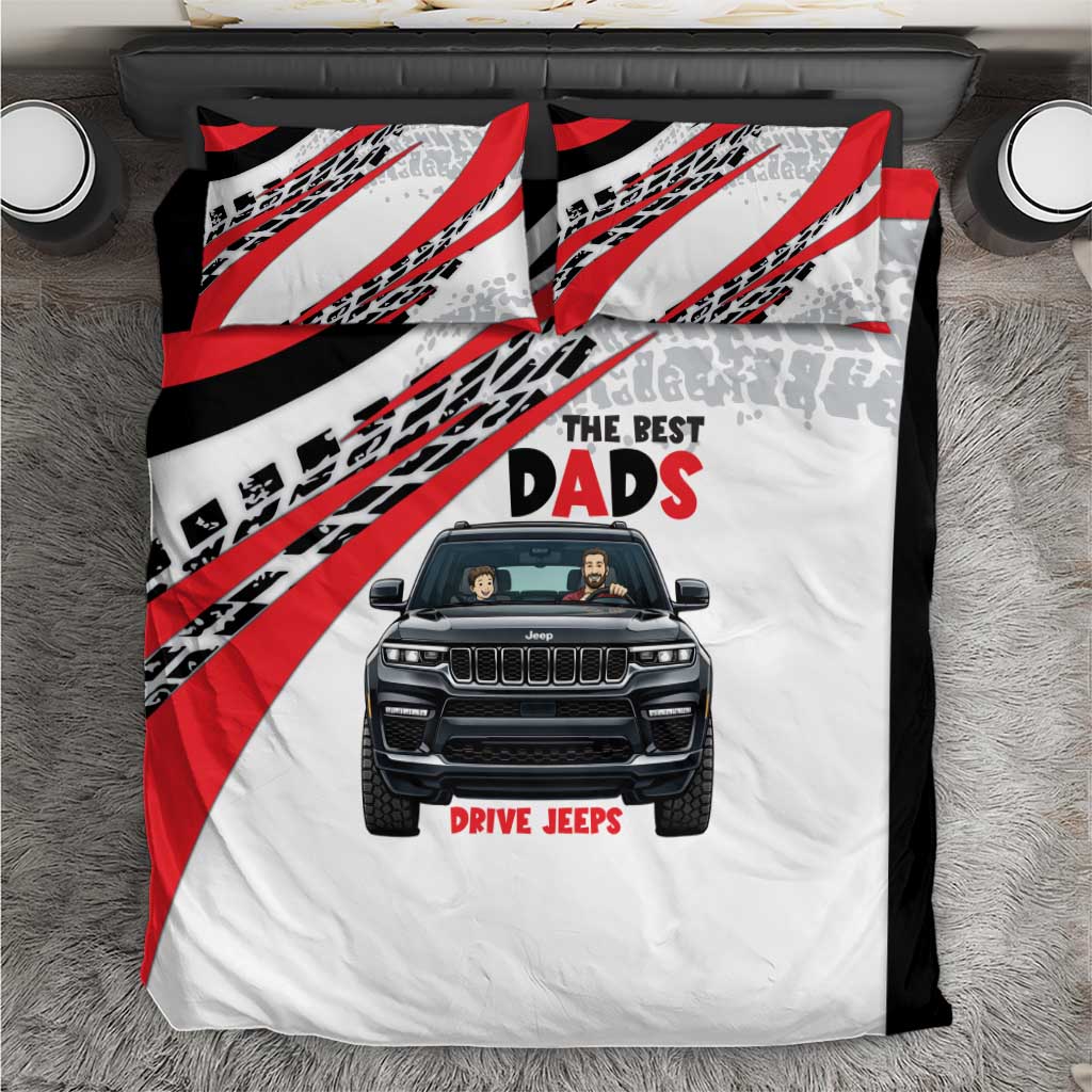 Jeep Dad Adventure Bedding Set Cartoon Automotive Illustration with Racing Stripe Graphic