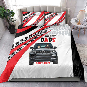 Jeep Dad Adventure Bedding Set Cartoon Automotive Illustration with Racing Stripe Graphic