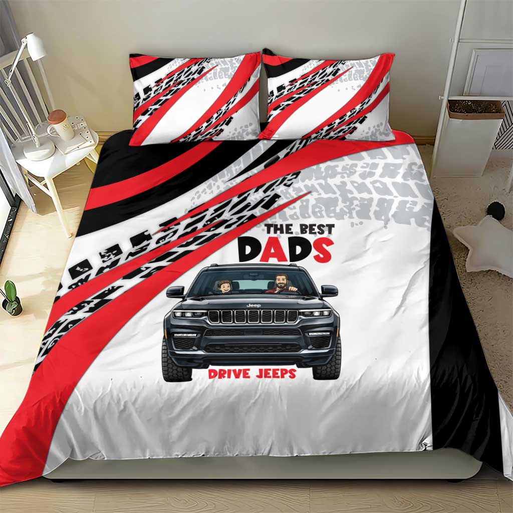 Jeep Dad Adventure Bedding Set Cartoon Automotive Illustration with Racing Stripe Graphic