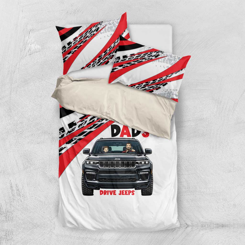 Jeep Dad Adventure Bedding Set Cartoon Automotive Illustration with Racing Stripe Graphic