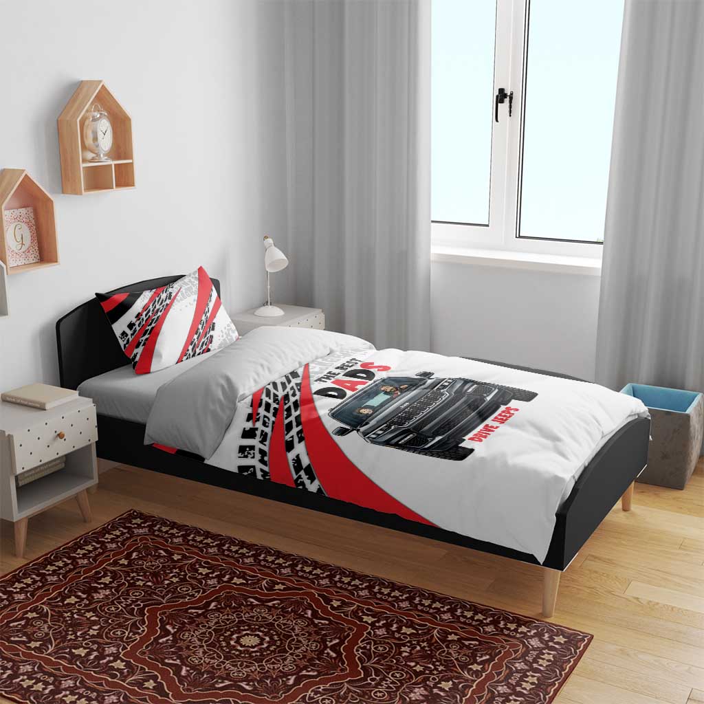 Jeep Dad Adventure Bedding Set Cartoon Automotive Illustration with Racing Stripe Graphic