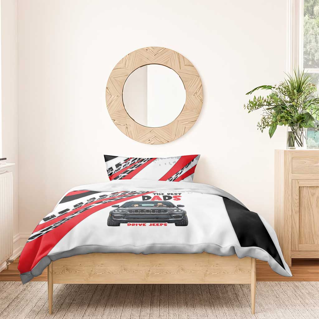 Jeep Dad Adventure Bedding Set Cartoon Automotive Illustration with Racing Stripe Graphic
