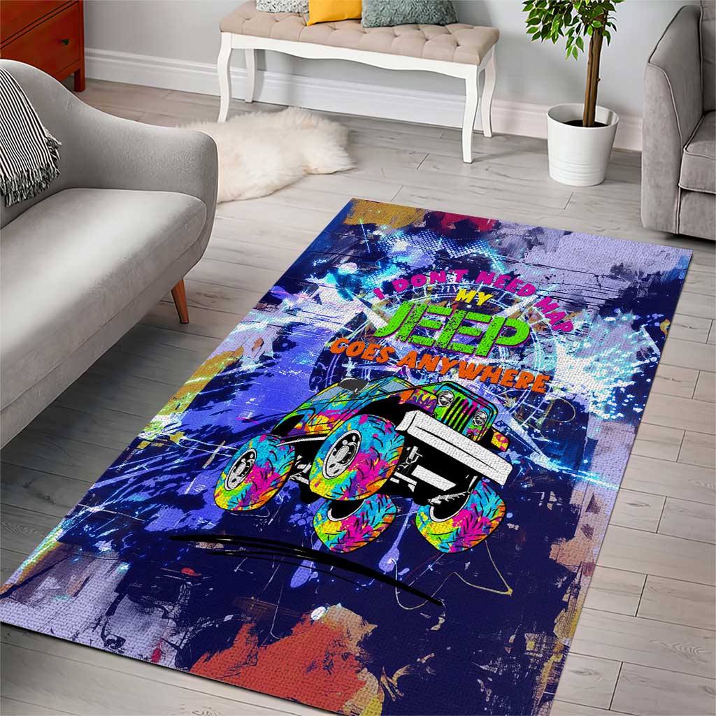 Jeep Goes Anywhere Quote Area Rug Graffiti Splatter Street Art Illustration TS04
