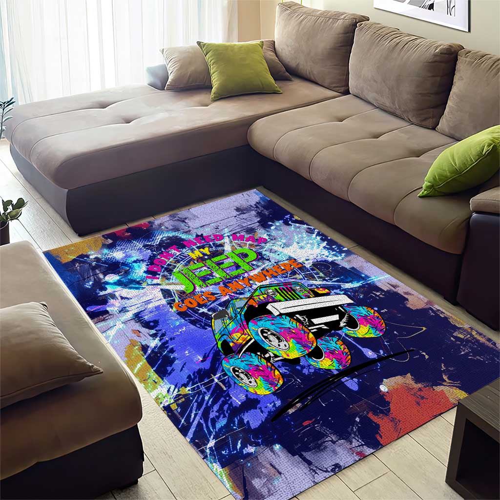 Jeep Goes Anywhere Quote Area Rug Graffiti Splatter Street Art Illustration TS04