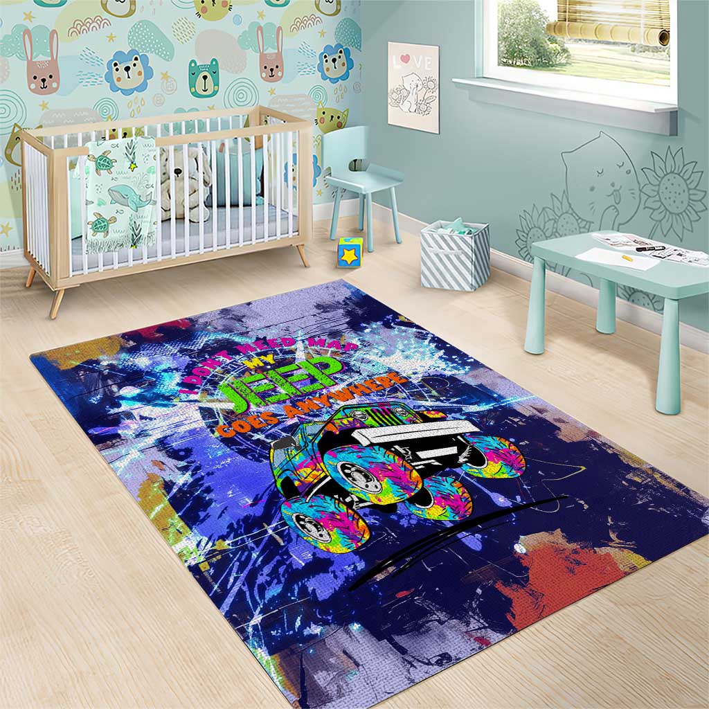 Jeep Goes Anywhere Quote Area Rug Graffiti Splatter Street Art Illustration TS04