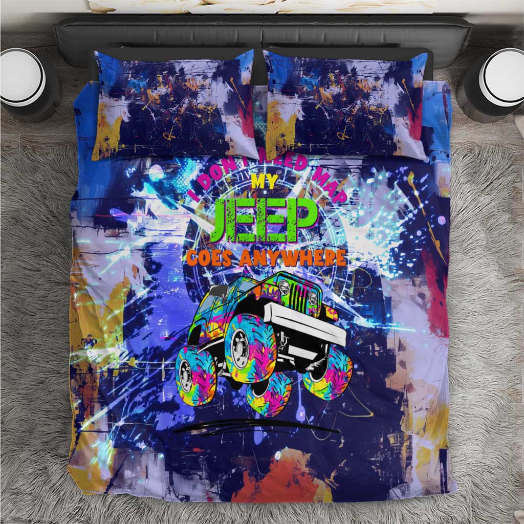Jeep Goes Anywhere Quote Bedding Set Graffiti Splatter Street Art Illustration