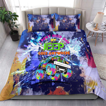 Jeep Goes Anywhere Quote Bedding Set Graffiti Splatter Street Art Illustration