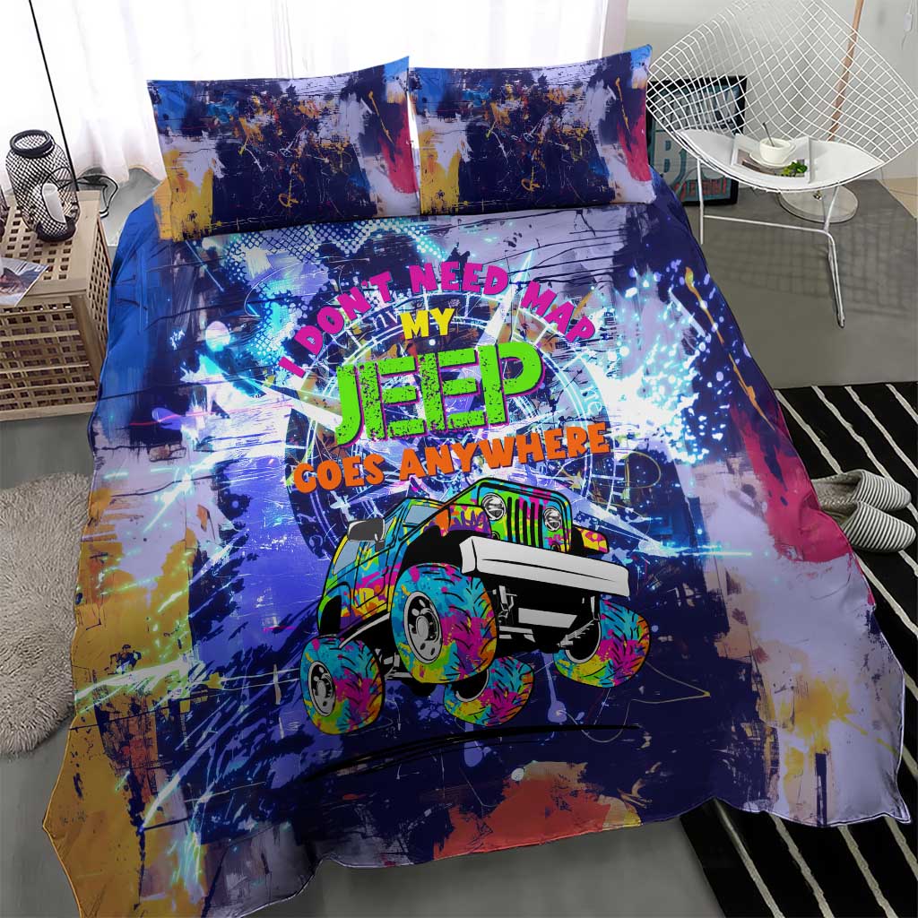 Jeep Goes Anywhere Quote Bedding Set Graffiti Splatter Street Art Illustration