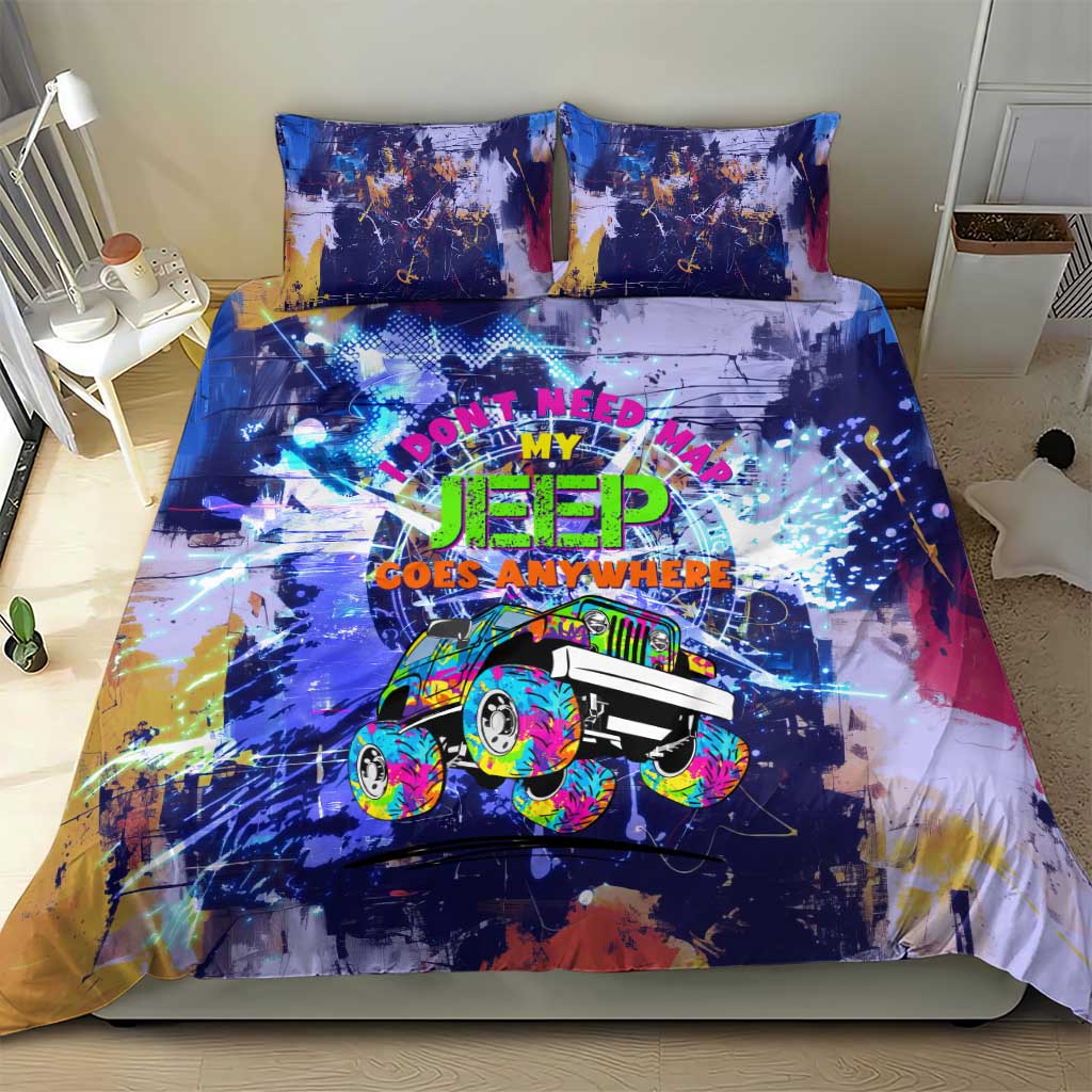 Jeep Goes Anywhere Quote Bedding Set Graffiti Splatter Street Art Illustration