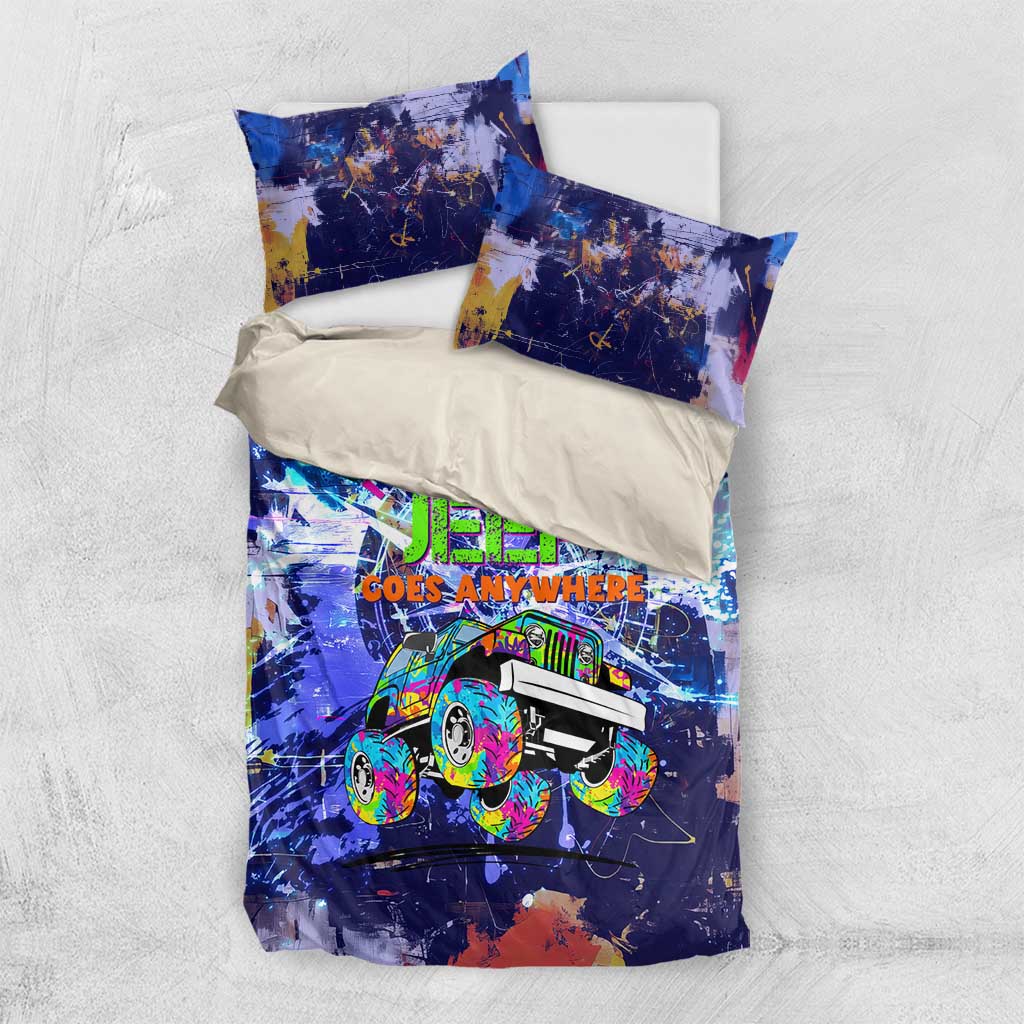 Jeep Goes Anywhere Quote Bedding Set Graffiti Splatter Street Art Illustration