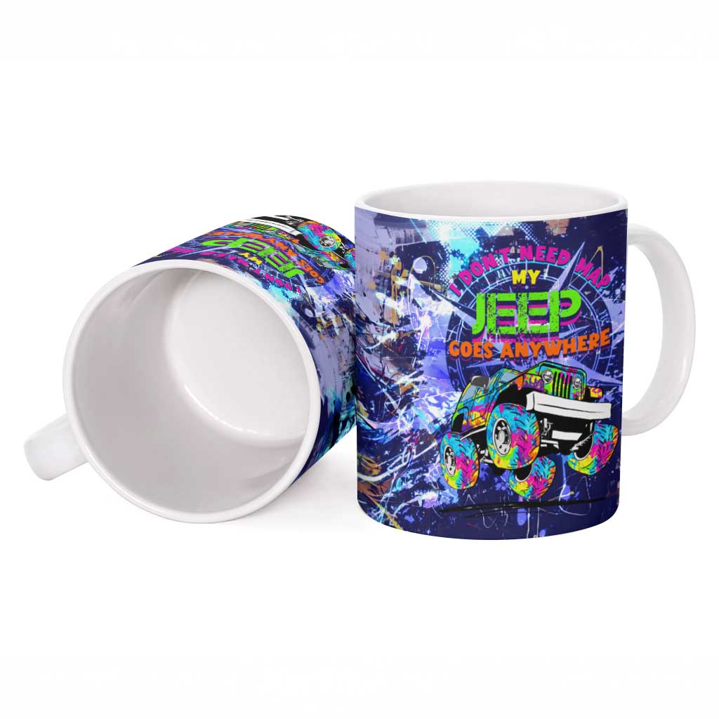 Jeep Goes Anywhere Quote Ceramic Mug Graffiti Splatter Street Art Illustration
