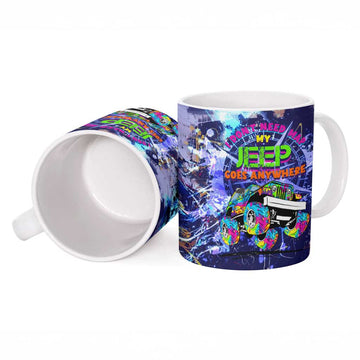 Jeep Goes Anywhere Quote Ceramic Mug Graffiti Splatter Street Art Illustration