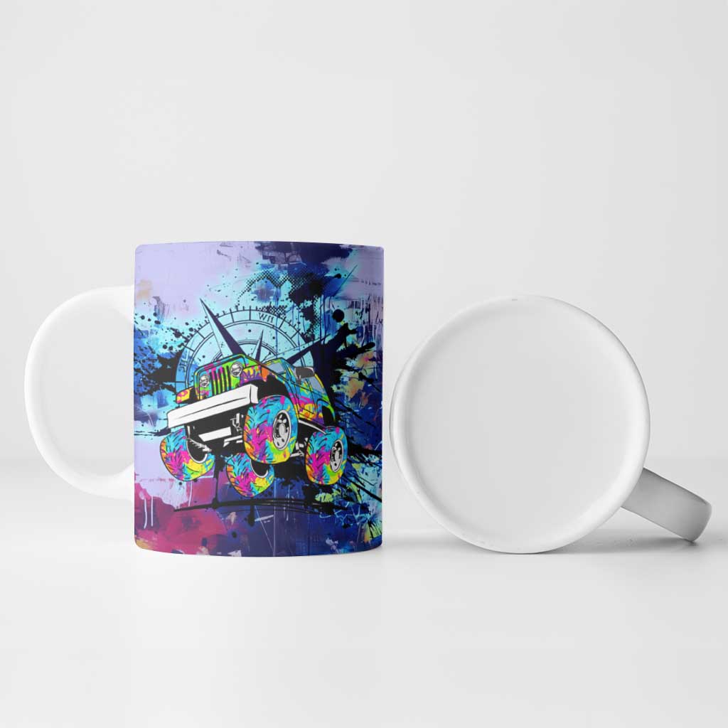 Jeep Goes Anywhere Quote Ceramic Mug Graffiti Splatter Street Art Illustration