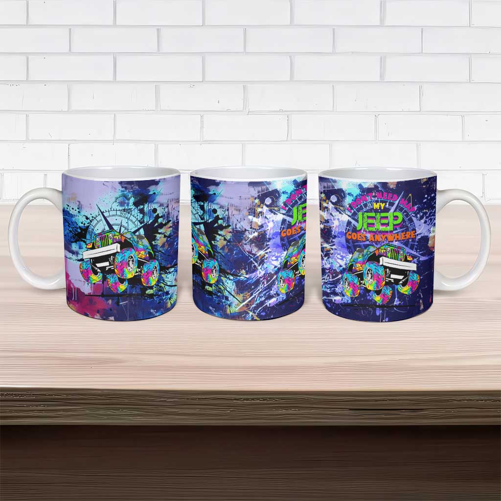 Jeep Goes Anywhere Quote Ceramic Mug Graffiti Splatter Street Art Illustration