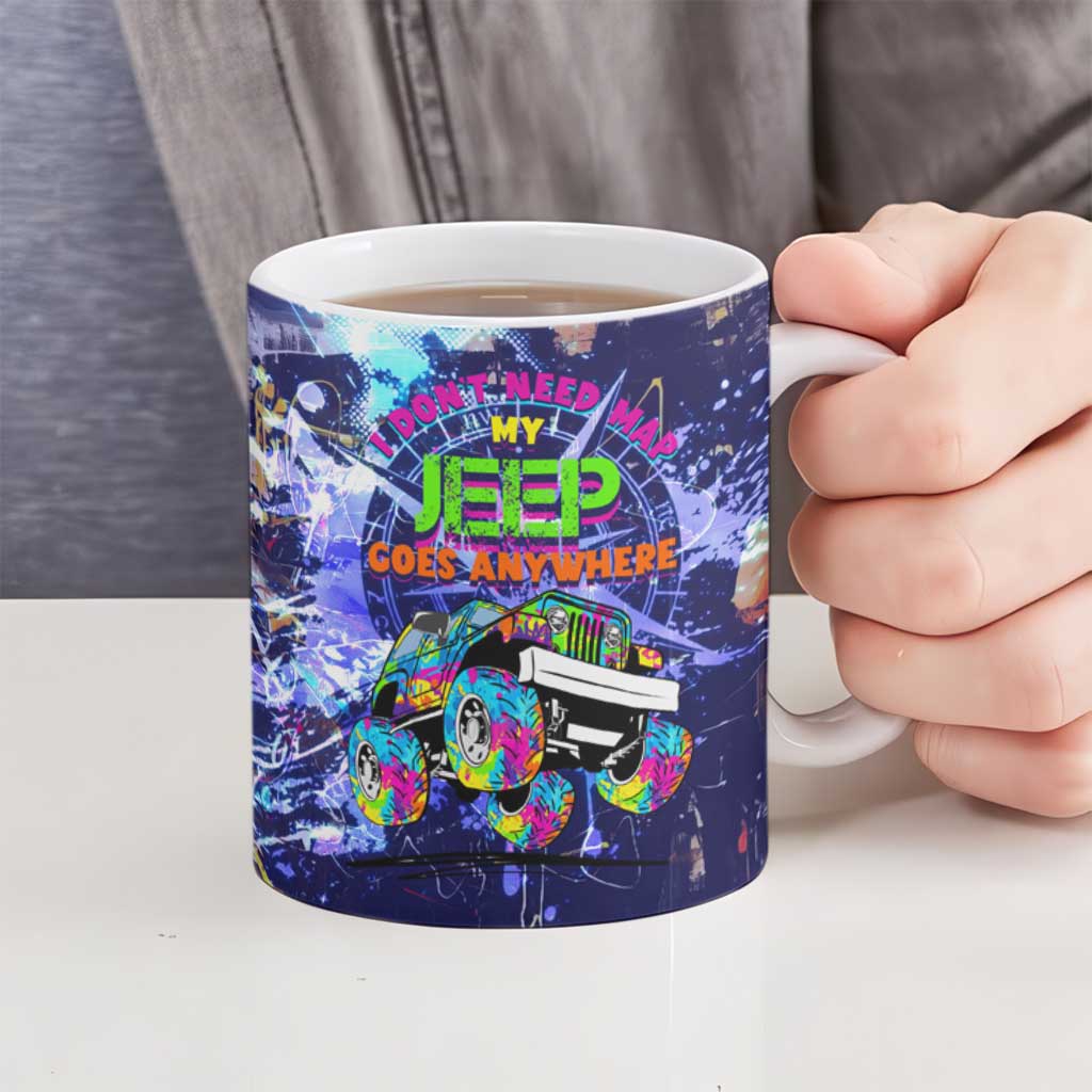 Jeep Goes Anywhere Quote Ceramic Mug Graffiti Splatter Street Art Illustration