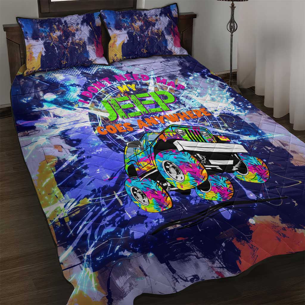 Jeep Goes Anywhere Quote Quilt Bed Set Graffiti Splatter Street Art Illustration