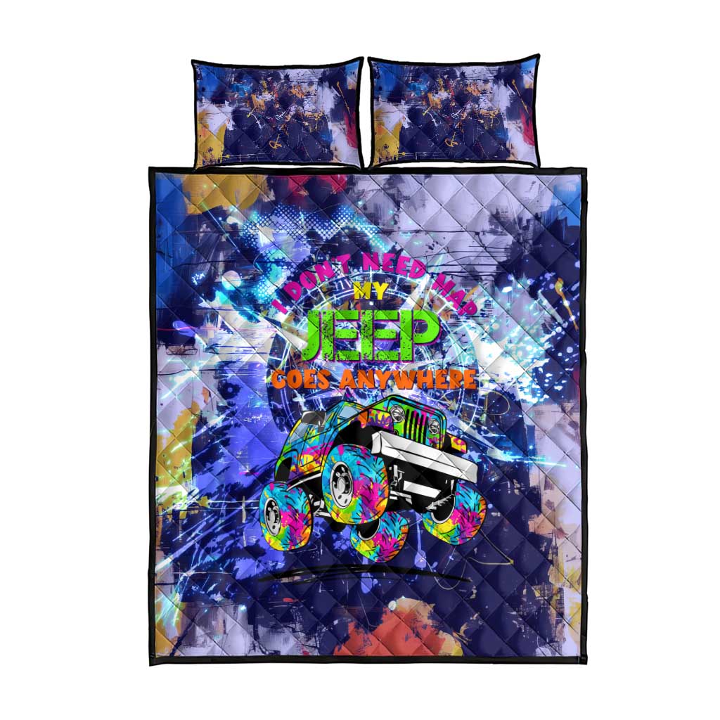 Jeep Goes Anywhere Quote Quilt Bed Set Graffiti Splatter Street Art Illustration