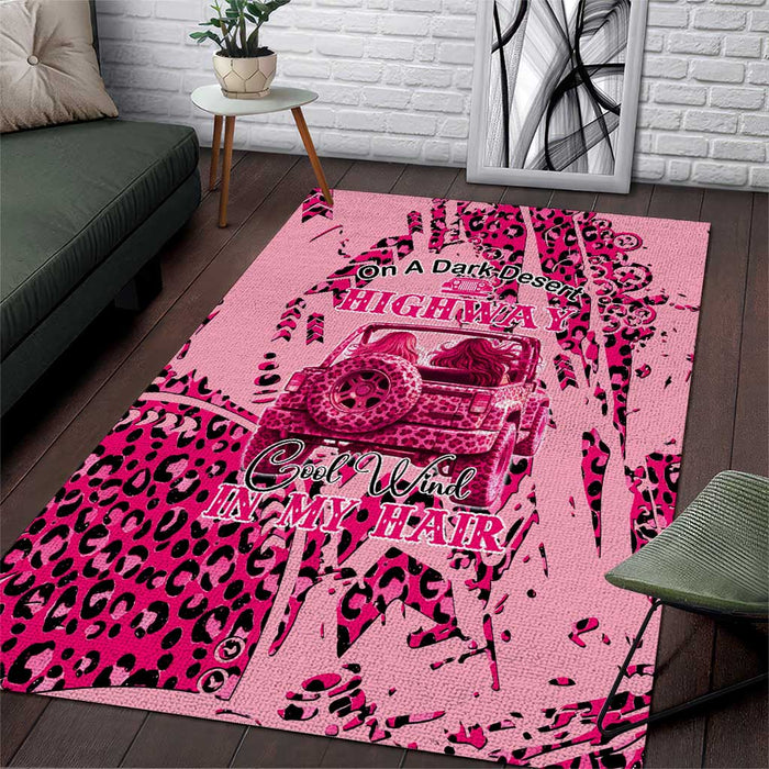 Jeep Desert Highway Girl Area Rug Pink Leopard Print Western Graphic Style TS04