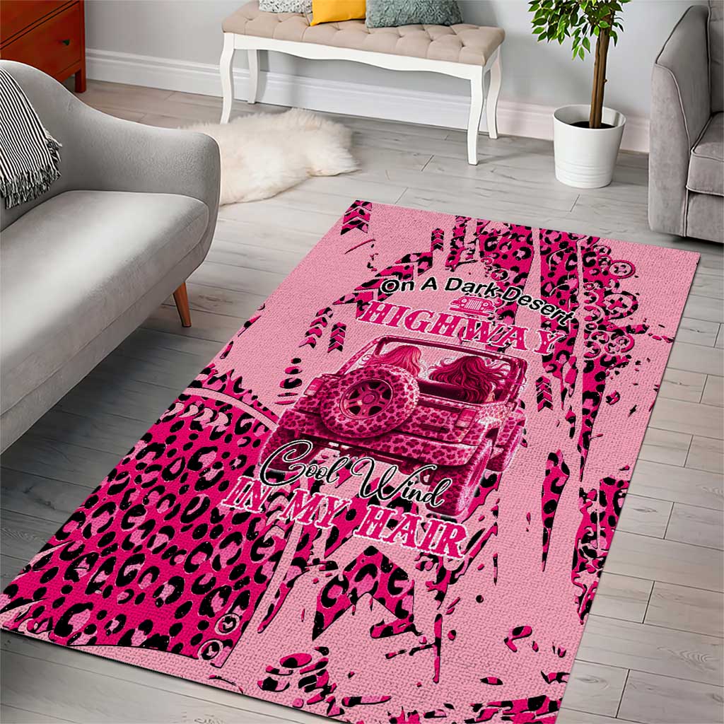 Jeep Desert Highway Girl Area Rug Pink Leopard Print Western Graphic Style TS04