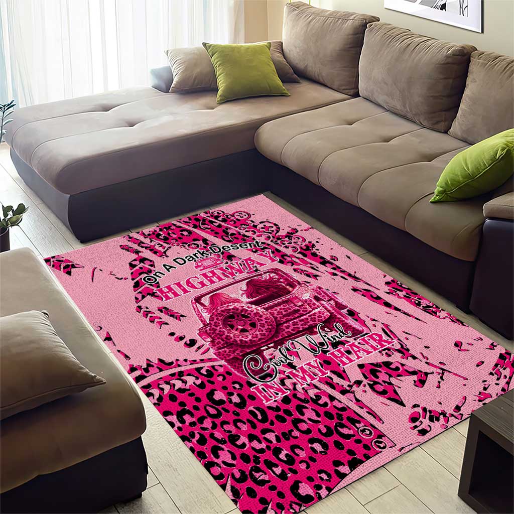 Jeep Desert Highway Girl Area Rug Pink Leopard Print Western Graphic Style TS04