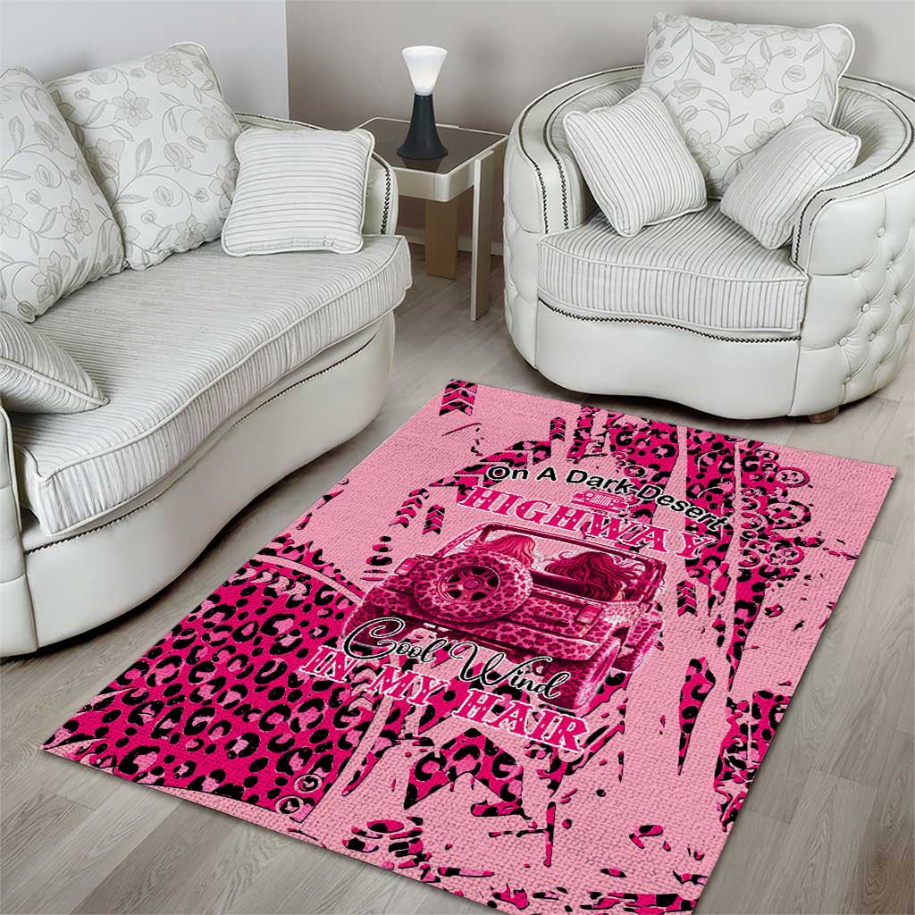 Jeep Desert Highway Girl Area Rug Pink Leopard Print Western Graphic Style TS04
