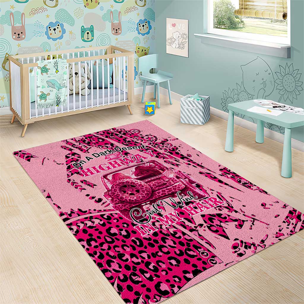 Jeep Desert Highway Girl Area Rug Pink Leopard Print Western Graphic Style TS04