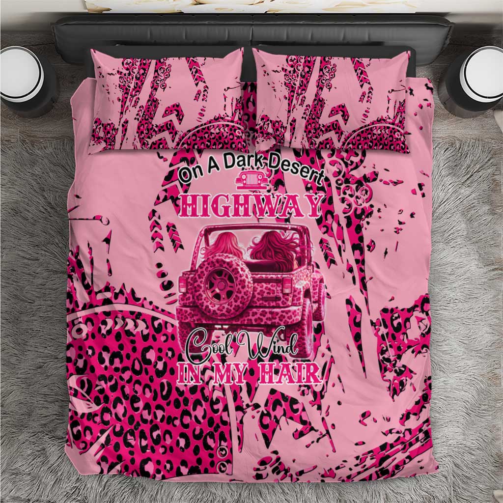 Jeep Desert Highway Girl Bedding Set Pink Leopard Print Western Graphic Style