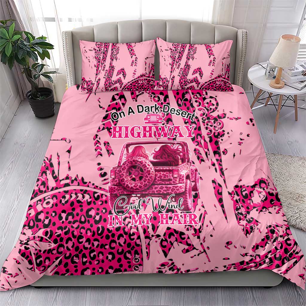 Jeep Desert Highway Girl Bedding Set Pink Leopard Print Western Graphic Style