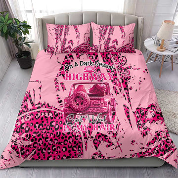 Jeep Desert Highway Girl Bedding Set Pink Leopard Print Western Graphic Style