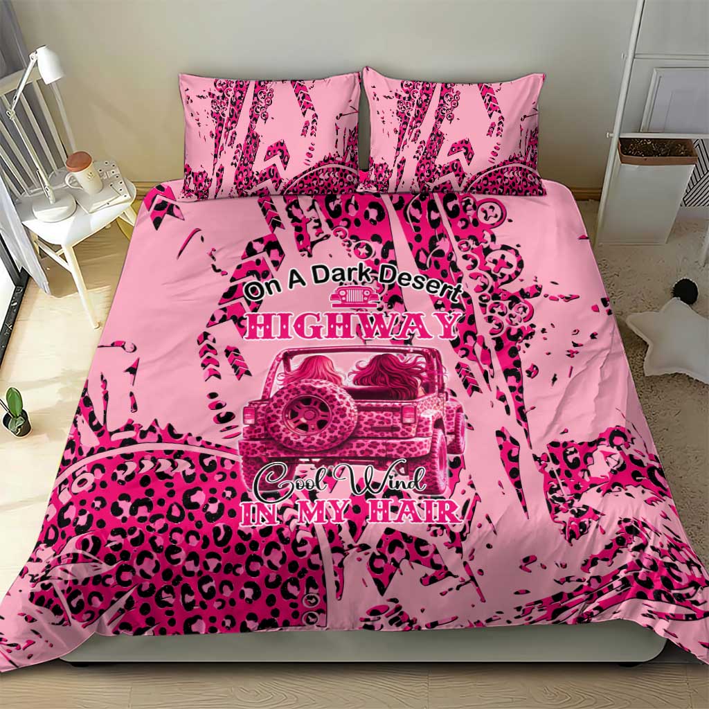 Jeep Desert Highway Girl Bedding Set Pink Leopard Print Western Graphic Style