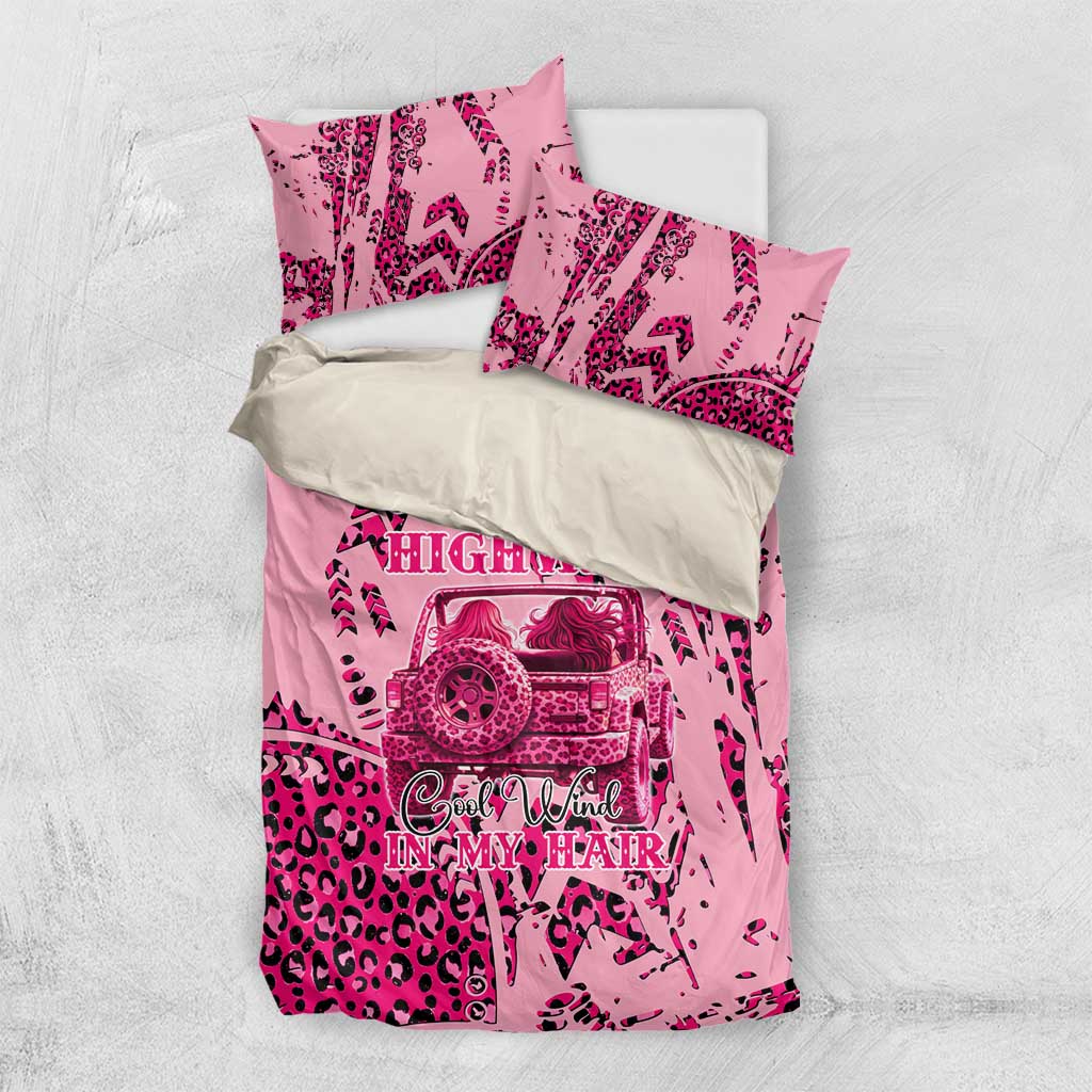 Jeep Desert Highway Girl Bedding Set Pink Leopard Print Western Graphic Style