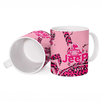Jeep Desert Highway Girl Ceramic Mug Pink Leopard Print Western Graphic Style