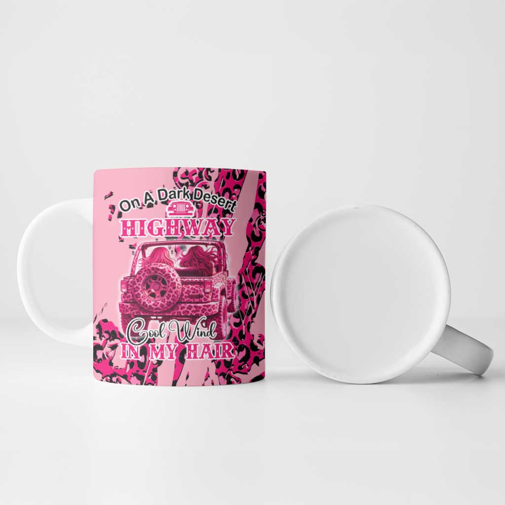 Jeep Desert Highway Girl Ceramic Mug Pink Leopard Print Western Graphic Style