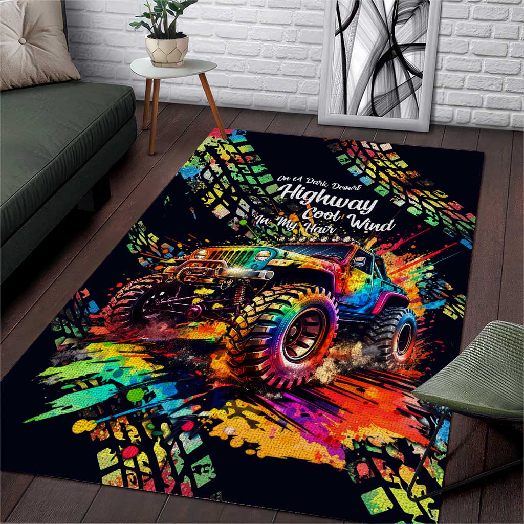 Jeep Dark Desert Highway Area Rug Neon Graffiti Off Road Illustration Style TS04