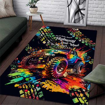 Jeep Dark Desert Highway Area Rug Neon Graffiti Off Road Illustration Style TS04