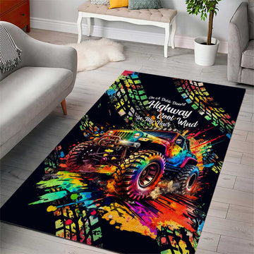 Jeep Dark Desert Highway Area Rug Neon Graffiti Off Road Illustration Style TS04