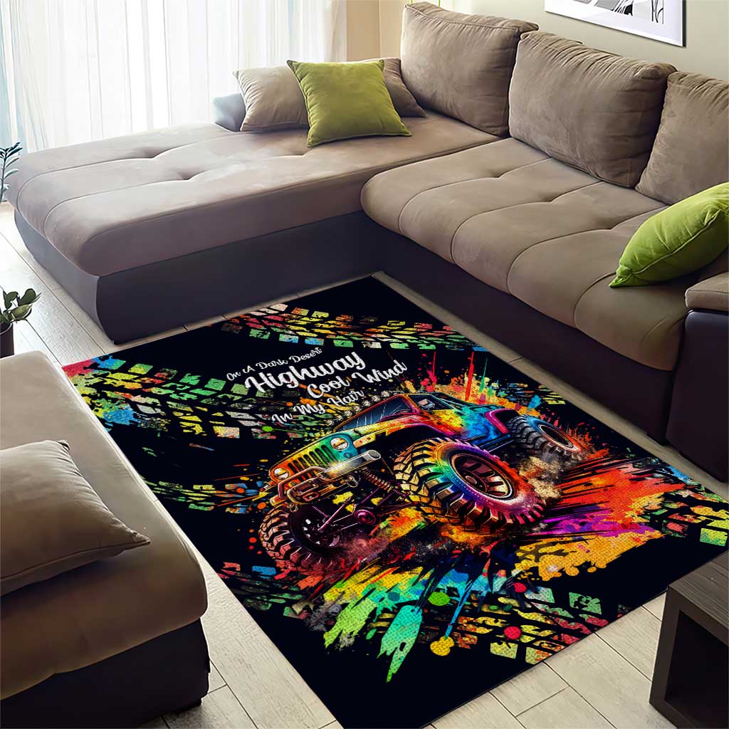 Jeep Dark Desert Highway Area Rug Neon Graffiti Off Road Illustration Style TS04
