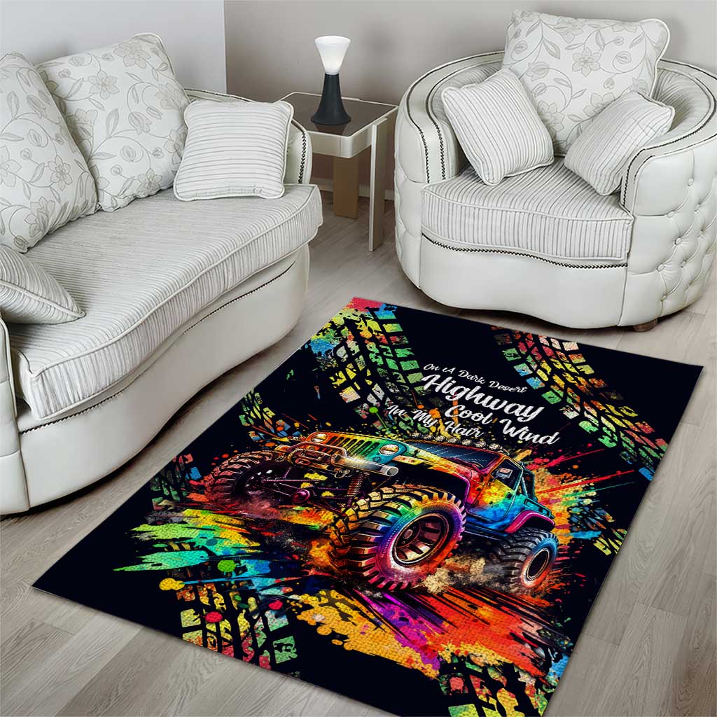 Jeep Dark Desert Highway Area Rug Neon Graffiti Off Road Illustration Style TS04
